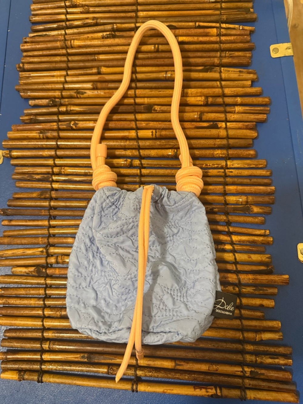 Dolce & Gabbana Blue & Peach Drawstring Wristlet